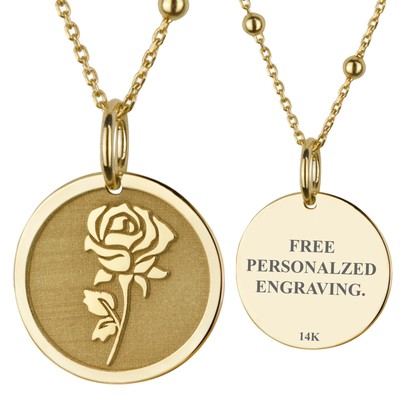 14K Gold Rose Blume Halskette, personalisierte Gold Münze Anhänger, Juni Geburt Charm