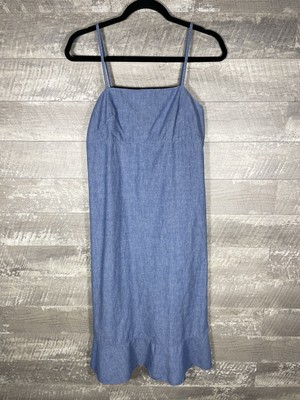 VTG Gap Denim Blue Jean Square Neck Ruffle Hem Sun Dress Sz 4 Y2K Preppy Summer