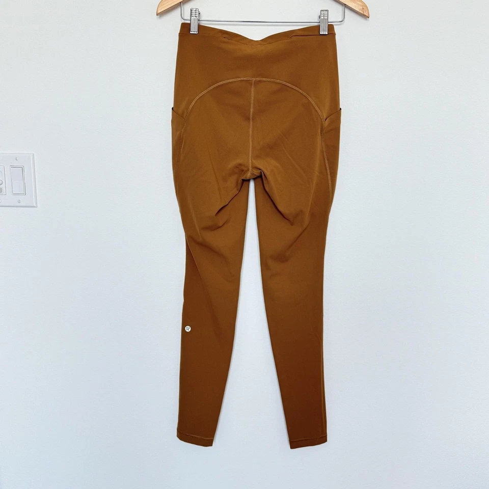 Leggings Lululemon Mujer 6 Marrón Tiro Alto Bolsillos Laterales Reflectantes Correr Yoga Foto 4 de 4