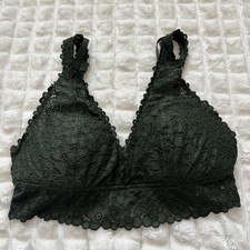 New AERIE Small Dark Green Lace Plunge Bralette Bra Wireless Padded