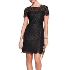 BANANA REPUBLIC Black & Metallic Gold Lace Short Sleeve Cocktail Dress | Size 4