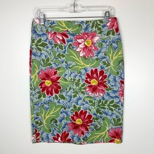 Talbots Floral Pencil Skirt Size 4 Blue Green Pink Red Cotton Spring EUC
