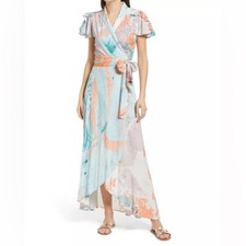 Watercolor Wrap Dress Raga Head In The Clouds Wrap Dress. XS (b27.12)
