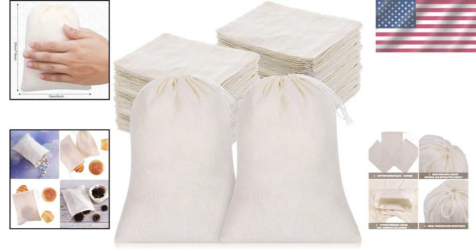 6x7.9 Inch Muslin Bags - 200 Pack for Soups Candles Jewelry - Image 2 of 4