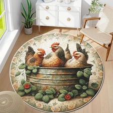 1pc Large 6-Foot Round Mat - Vintage Farmhouse Circle, Low-Pile Machine-Washable