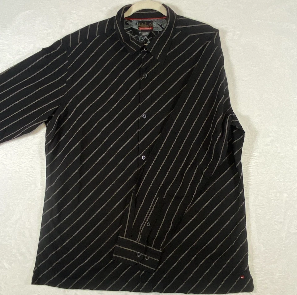 Quicksilver Men's Long Sleeve Button Up Black Pinstripe 2XL Big and Tall - Image 2 of 4