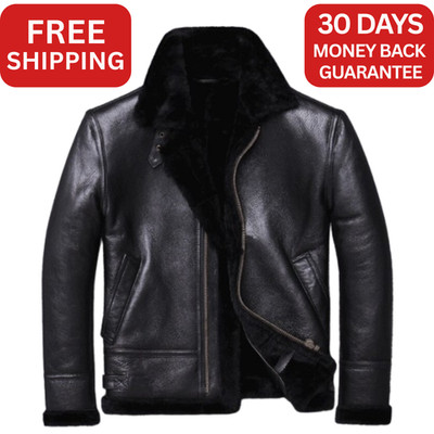 Herren B3 Raf Echtleder Jacke Flieger Flieger Bomber Schaf Pilot Mantel Schwarz UK
