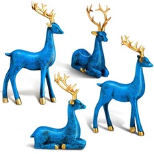4 Pcs Christmas Reindeer Decor Small Resin Standing Sitting Deer Figurine Min...