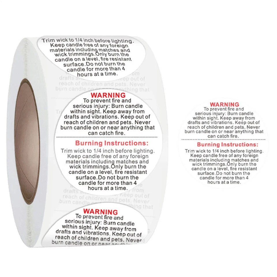 500 PIEZAS ETIQUETAS DE INSTRUCCIONES DE ADVERTENCIA Suministros para Fabricación de Velas 5cm PEGATINAS SEGURIDAD Foto 2 de 4