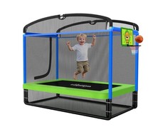 Zupapa 4X6FT Rectangle Trampoline with Basketball Hoop, and Safety Net - Indo...