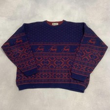 Vintage Abstract Knitted Jumper Patterned Grandad Knit Sweater Men's L