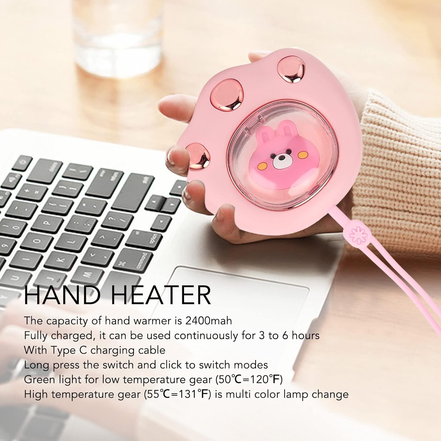 Electric Hand Warmer Cat Shape Portable Hand Heater with Built-in Ligh