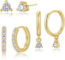 3 Pairs Silver Hoop Earrings Set: 925 Sterling Silver Dainty Stud Earrings Trend