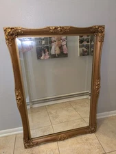 Vintage Large Mirror Ornate Rococo Gold Gilt Wood Plaster Carving Baroque 40.5"