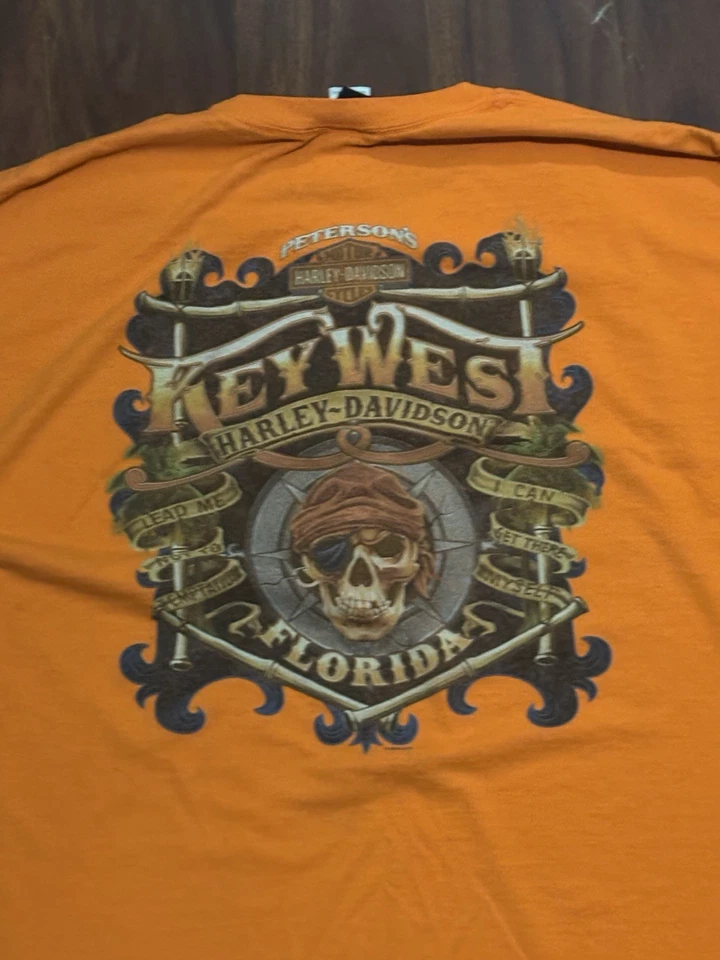 Vintage Y2k Harley davidson Orange Long Sleeve Shirt Skull 4XL Grunge - Image 2 of 4