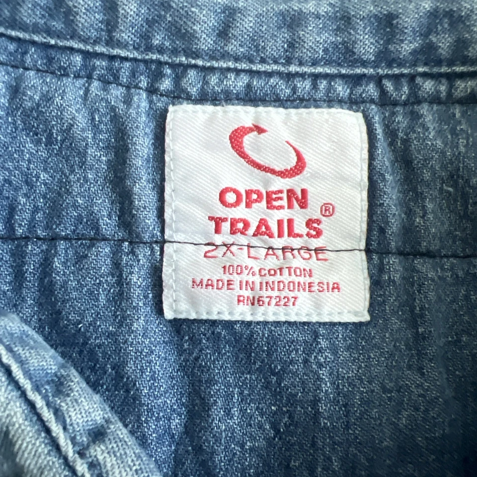 Camisa Denim Western Open Trails 2XL Vaquero Patrón Azteca Yugo Bordado Foto 2 de 4