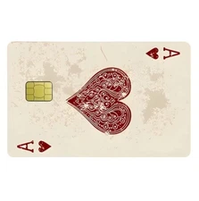 Ace Hearts Red Distressed Playing Card Credit Debit Skin Cover Sticker Chip 1PC