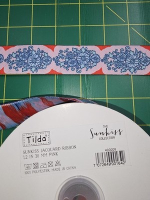 Tilda Sunkiss Pink Jacquard Woven Ribbon Aprox 1.25 Inch By The Yard