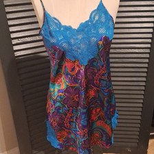 Vintage Victoria's Secret Gold Tag Floral 90s Gown Sz S Loungerie Blue Lace Top