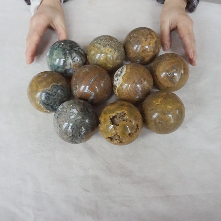 11LB 10Pcs Natural Ocean Jasper Onyx Quartz Crystal Geode Sphere Ball Healing