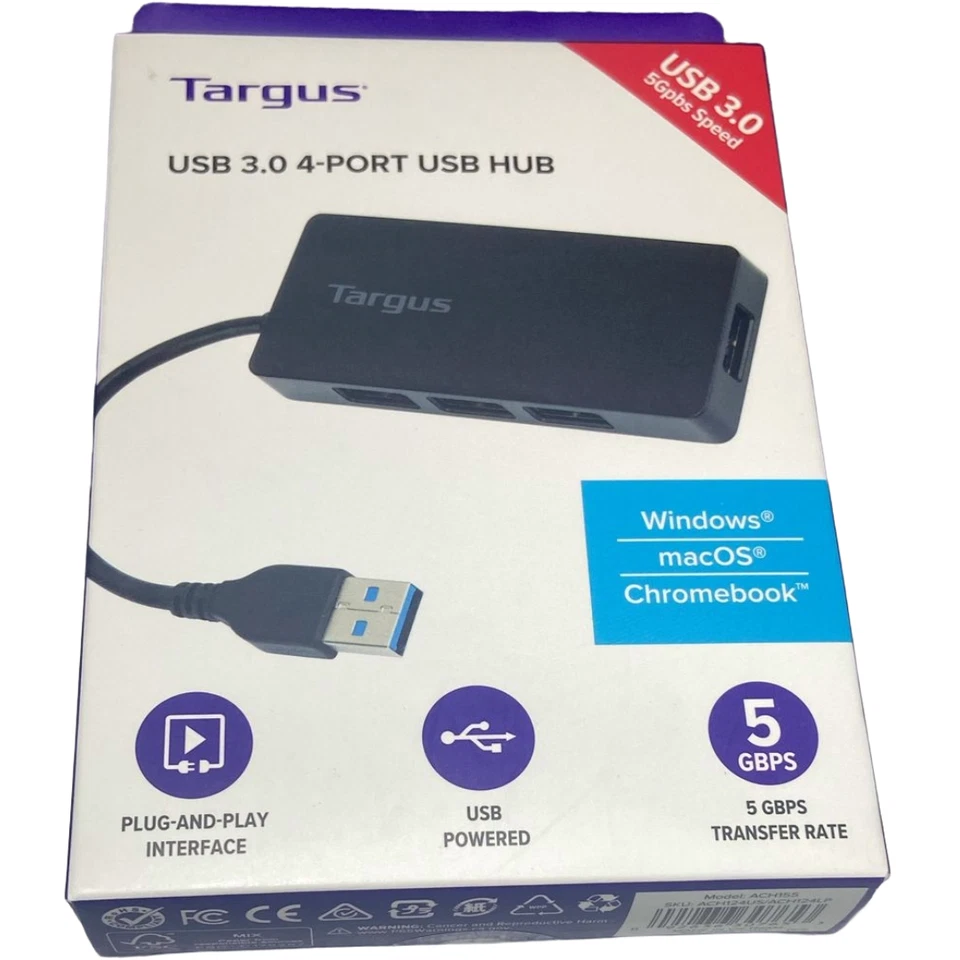 Targus 4 Port USB Hub High Speed Compact Portable ACH114US  Laptop PC Accessory - Image 4 of 4
