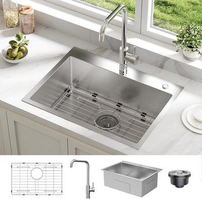 #ad 24quot;x18quot;x9quot; Stainless Steel Drop in Kitchen Sink with Faucet Single Bowl Sink $108.99