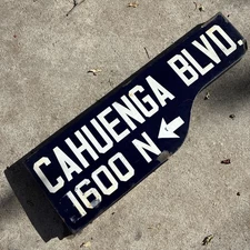 RARE 1946-62 Los Angeles Hollywood porcelain SHOTGUN Street Sign CAHUENGA BLVD 