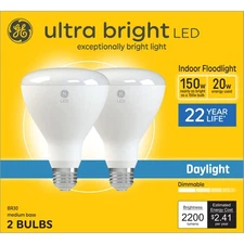 GE Ultra Bright LED Light Bulbs, 150 Watt, Daylight, BR30 Floodlights,  2pk