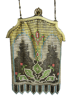 #ad 1920s WHITING amp; DAVIS Enameled ART DECO FLAPPER Colorful Metal Mesh Bag Purse $152.97