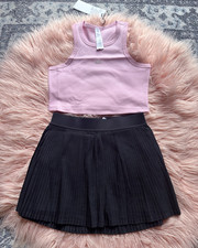 Alo Pink Black Women's 2-Piece Activewear Set Top Skirt Size M Athletic