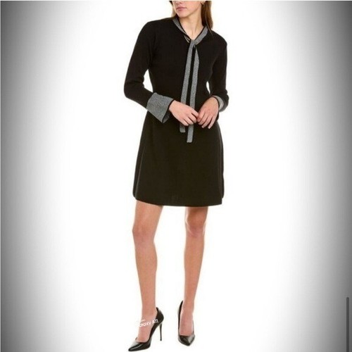 Nanette Lepore Luciana Knit Sweater Dress Tieneck Navy L - Picture 9 of 12