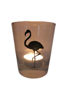"Deko Teelicht Glas Windlicht Print \"Flamingo\" Schwarz Handmade Teelichtglas"