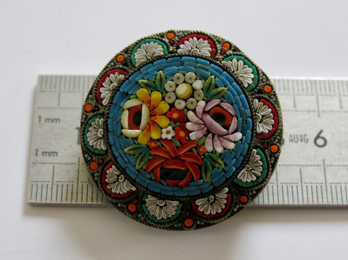 Broche Ancienne Micro Mosaïque - Vintage Française, Occasion