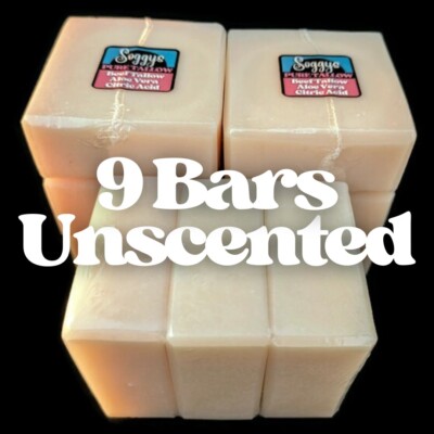 9 Handmade SOAP Bars Bundle, 100% Pure Beef Tallow, 5-6 oz. each