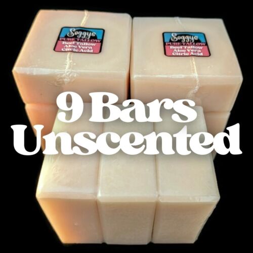 9 Handmade SOAP Bars Bundle, 100% Pure Beef Tallow, 5-6 oz. each