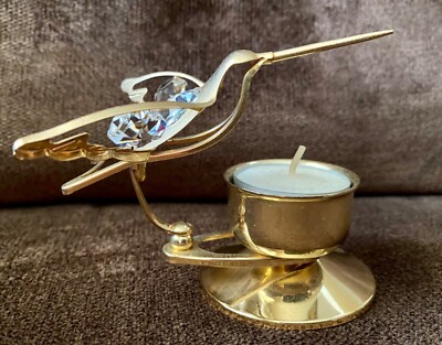 Crystal Delight 24K goldplate Hummingbird candle holder Austrian