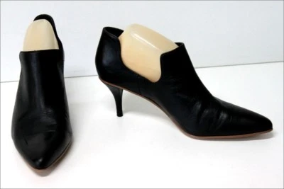ZARA WOMAN Escarpins Pointues Forme Boots Cuir Lisse Noir T 40 TTBE - Photo 1/4