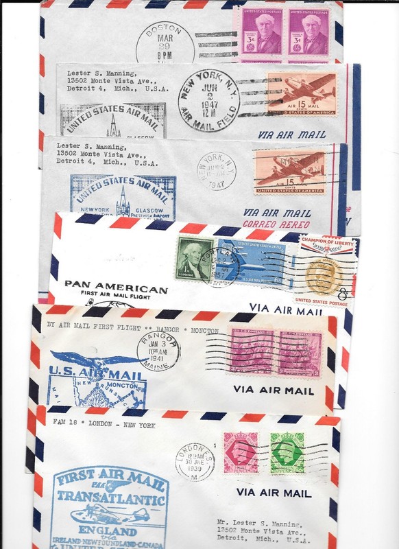 U.S. 7 First Flight Covers-FAM 18/24-1939 TO 1957; U.S., CANADA, ENGLAND