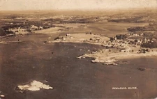 RPPC Pemaquid Maine ME Aerial View Curtiss-Wright Flying Service 1934 Postcard