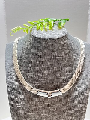 Sterling Silber Mesh Halskette mit Stab Anhänger mit Mitte Kristall 20'' Lg 50,6 gr.