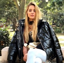 Zara Black Quilted Vinyl Puffer Anorak Jacket Size L