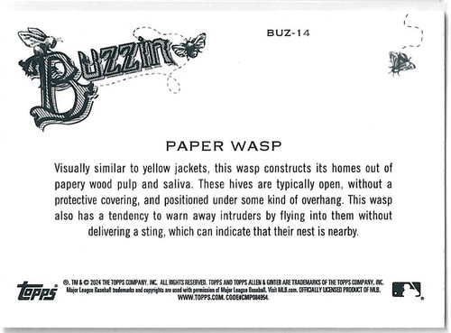 Tarjeta Paper Wasp 2024 Topps Allen & Ginter Buzzin #BUZ-14 - Imagen 2 de 2