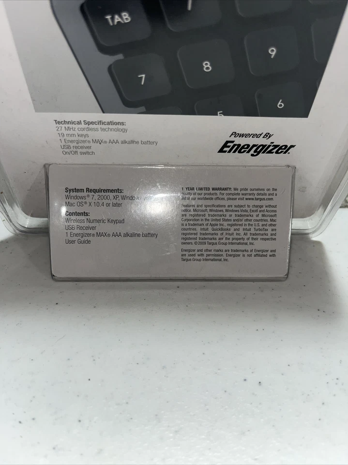 Brand New Targus AKP11US Wireless Numeric Keyboard Keypad Sealed - Image 3 of 3