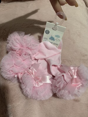 Neu Kleinkind Baby Mädchen rosa Tutu Schleife Socken 2er Pack 12-24m   