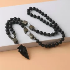 Lava Obsidian Mala Bead Healing Meditation Men Women Knotted Pendant Necklace AA