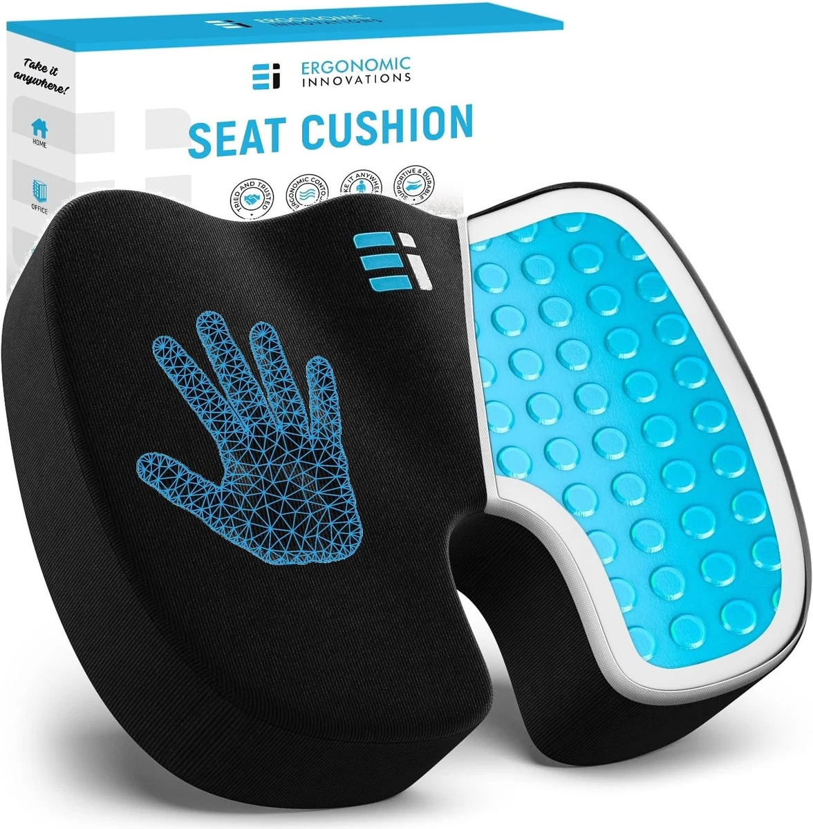 Orthopedic Cusion, Office Chair Cushion for Butt, Tailbone, Sciatica, Coccyx & Back Pain Relief, Car Seat Cushion, Black