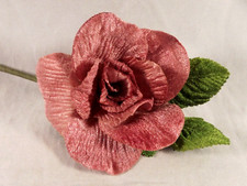 Velvet Rose Mauve Wired Petals Leaves Millinery Wedding Crafts Large Doll 3 in