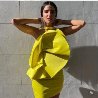 neon yellow dress zara ZARA NEW WOMAN NEON YELLOW SHORT VOLUMINOUS DRESS LIMITED EDITION MED  341/662