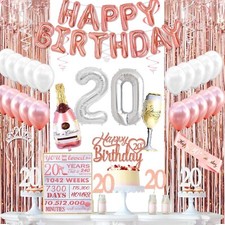 20th Birthday Decorations for Her, 20 Crown, Sash, Balloons, Cake Toppers, Ban-