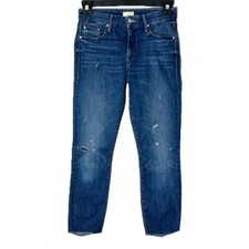 Mother Looker Ankle Chew Distressed Raw Hem Jeans in Breaking the Law size 26